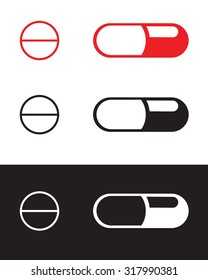 Vector Pill and Capsule Set in Color, Black and Reverse