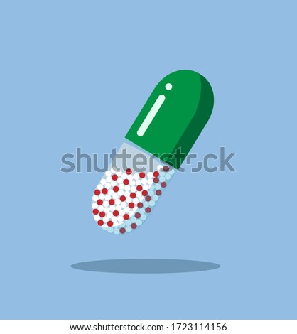 Vector pill and color capsul isolated. green color pill vector illustratiion. Drugs, medecine icons. medical pills, tablets, capsules isolated on blue background