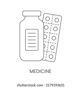 Vector pill icon, linear illustration with medications.