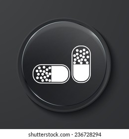 Vector pill modern black glass circle icon. Eps10