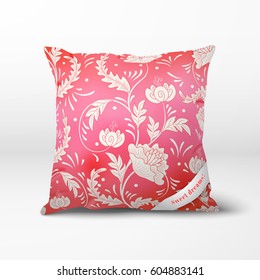 Vector pillow with beautiful flowers. Imitation of chinese porcelain painting.