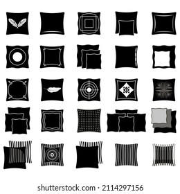 Vector Pillow Icon Set Isolated on White Background. Square Soft Feather Concept for Relax. Bamboo Eco Fabric. Orthopedic Bed Cushion. Logo Design. Home Interior Textile.