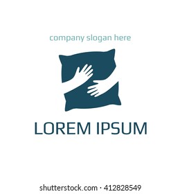 Vector of Pillow icon. Pillow icon with text. Business icon for the company. This concept graphic also represents linens industry. Good Night. Vector illustration.