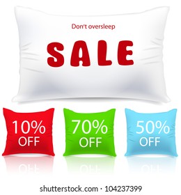 Vector pillows as sale or discount tags isolated