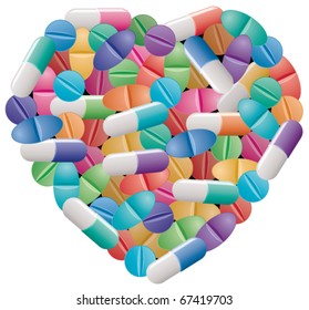 vector pills and capsules in a form of a heart