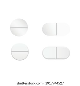 vector pills of different colors. oval and round medical tablets. flat image of medicines