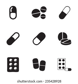 Vector pills icons set on white background