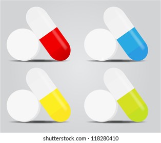 vector pills in sting and red and green colors