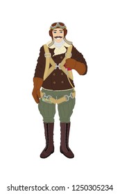 vector pilot cartoon character. retro airman art