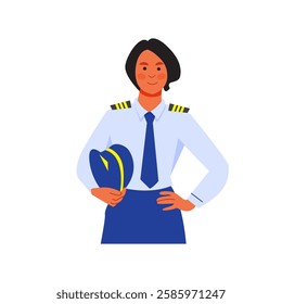 Vector of pilot woman with standing pose bring pilot hat cap