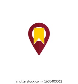 Vector pin and bookmark icon on white isolated background. 