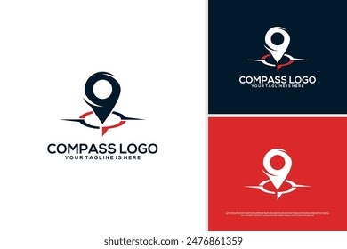Vector pin compass location logo design template