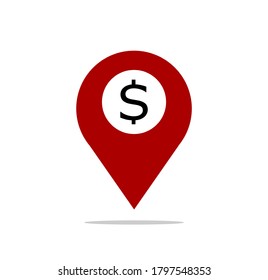 Vector of pin and dollar line icon combination. Symbol and sign illustration design. Editable Stroke on white background