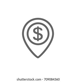 Vector of pin and dollar line icon combination. Symbol and sign illustration design. Editable Stroke. Isolated on white background