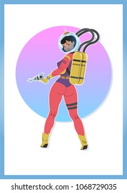 Vector Pin Up Girl. Stylization under the Vintage Retro Futurism Posters