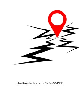 vector Pin Location Mark Sign Icon crack Smash the ground shattered  