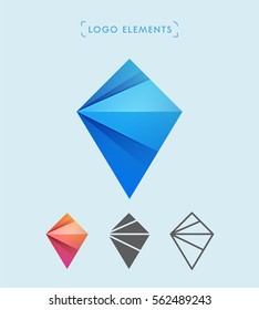 Vector pin logo icon. Origami paper style