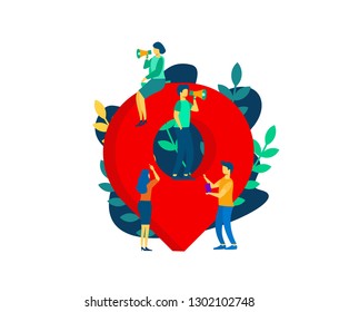 Vector pin  map illustration, flat style, gps system, cartography display, location on the city map, navigation in the smartphone and tablet