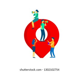 Vector pin  map illustration, flat style, gps system, cartography display, location on the city map, navigation in the smartphone and tablet