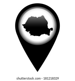 Vector pin with the map in - Romania
