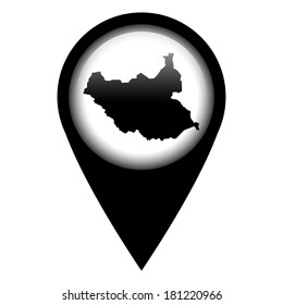 Vector pin with the map in - South Sudan