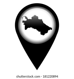 Vector pin with the map in - Turkmenistan