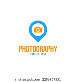 Vector pin photo camera logo design concept illustration idea