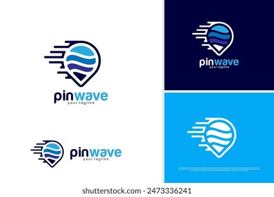 Vector pin wave logo design, travel logo design template