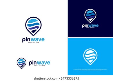 Vector pin wave logo design, travel logo design template