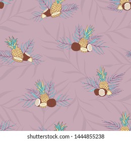 Vector Pina Colada Compositions with Palm Shadows seamless pattern background.