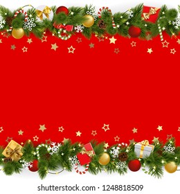 Vector Pine Christmas Background with Garland isolated on white background