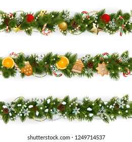 Vector Pine Christmas Border isolated on white background