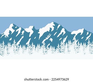 vector pine forest background pattern. abstract blue and white panorama of nature landscape with evergreen coniferous trees and mountain silhouettes. christmas woodland illustration with tree woods