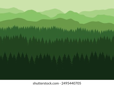 vector pine forest and mountain panorama illustration design.