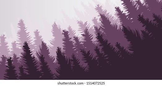 Vector Pine Forest,landscape background,foggy and mist concept design.