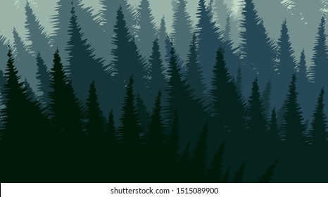 Vector Pine Forest,landscape background,foggy and mist concept design.