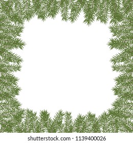 Vector pine frame. Vector Christmas tree branches. Realistic fir-tree border. Christmas tree border, vector illustration. 