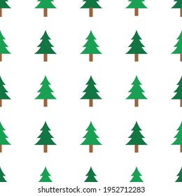 Vector pine tree seamless pattern isolated on white background. Cute light and dark green pine trees. Flat style design for fabric, cloth, backdrop, wallpaper. Christmas, and new year concept.