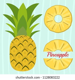 Vector pineapple background. Exotic tropical fruit. Summer fruits for healthy lifestyle. Pineapple fruit. Vector illustration. Pineapple illustration, typography, t-shirt graphics, vectors.