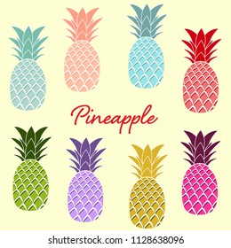 Vector pineapple background. Exotic tropical fruit. Summer fruits for healthy lifestyle. Pineapple fruit. Vector illustration. Pineapple illustration, typography, t-shirt graphics, vectors.