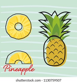Vector pineapple background. Exotic tropical fruit. Summer fruits for healthy lifestyle. Pineapple fruit. Vector illustration. Pineapple illustration, typography, t-shirt graphics, vectors.