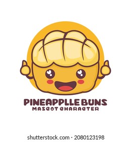 vector pineapple bun cartoon mascot, Hong Kong style bread illustration, suitable for, logos, prints, labels, stickers, etc.