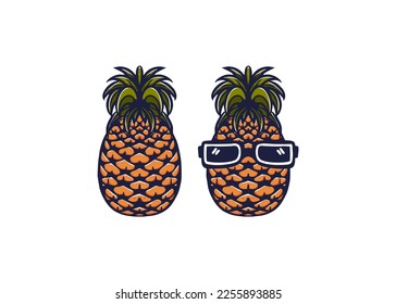 
personaje de caricatura de piña vectorial con gafas.en estilo dibujado a mano