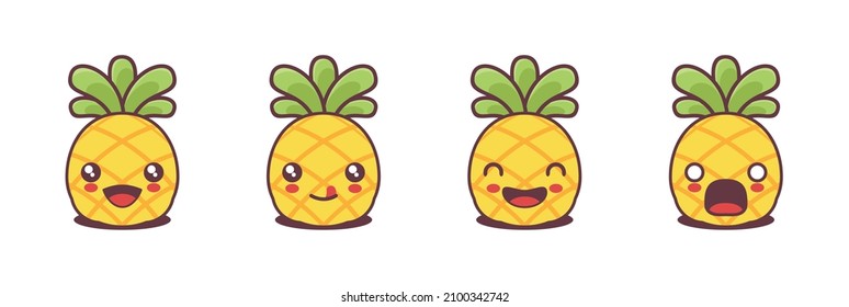 vector pineapple cartoon mascot, with different facial expressions. suitable for icons, logos, prints, stickers, etc.