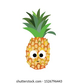 Vector pineapple character illustration, isolated on white background. Pineapple icon is  in cartoon, flat art style. Illustration is ready for your design, print, web. EPS10