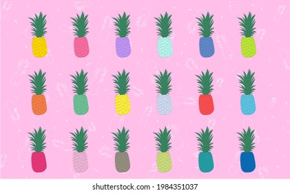 Vector Of The Pineapple Clipart - Colored Pineapples Background