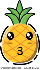 Vector pineapple in the form of a cute emoticon.