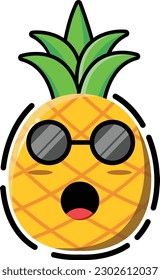 Piña vectorial en forma de emoticono lindo.