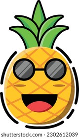 Piña vectorial en forma de emoticono lindo.