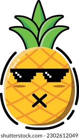 Vector pineapple in the form of a cute emoticon.